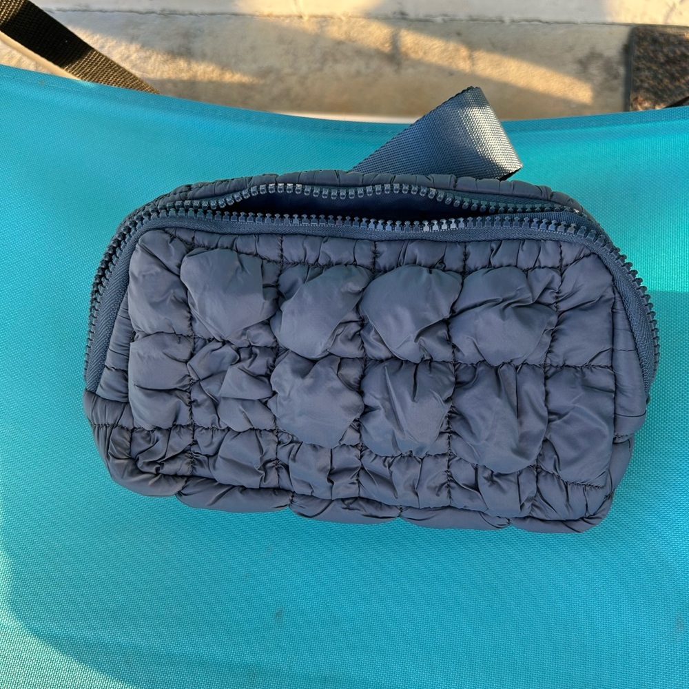 Quilted Blue Cosmetic Bag
